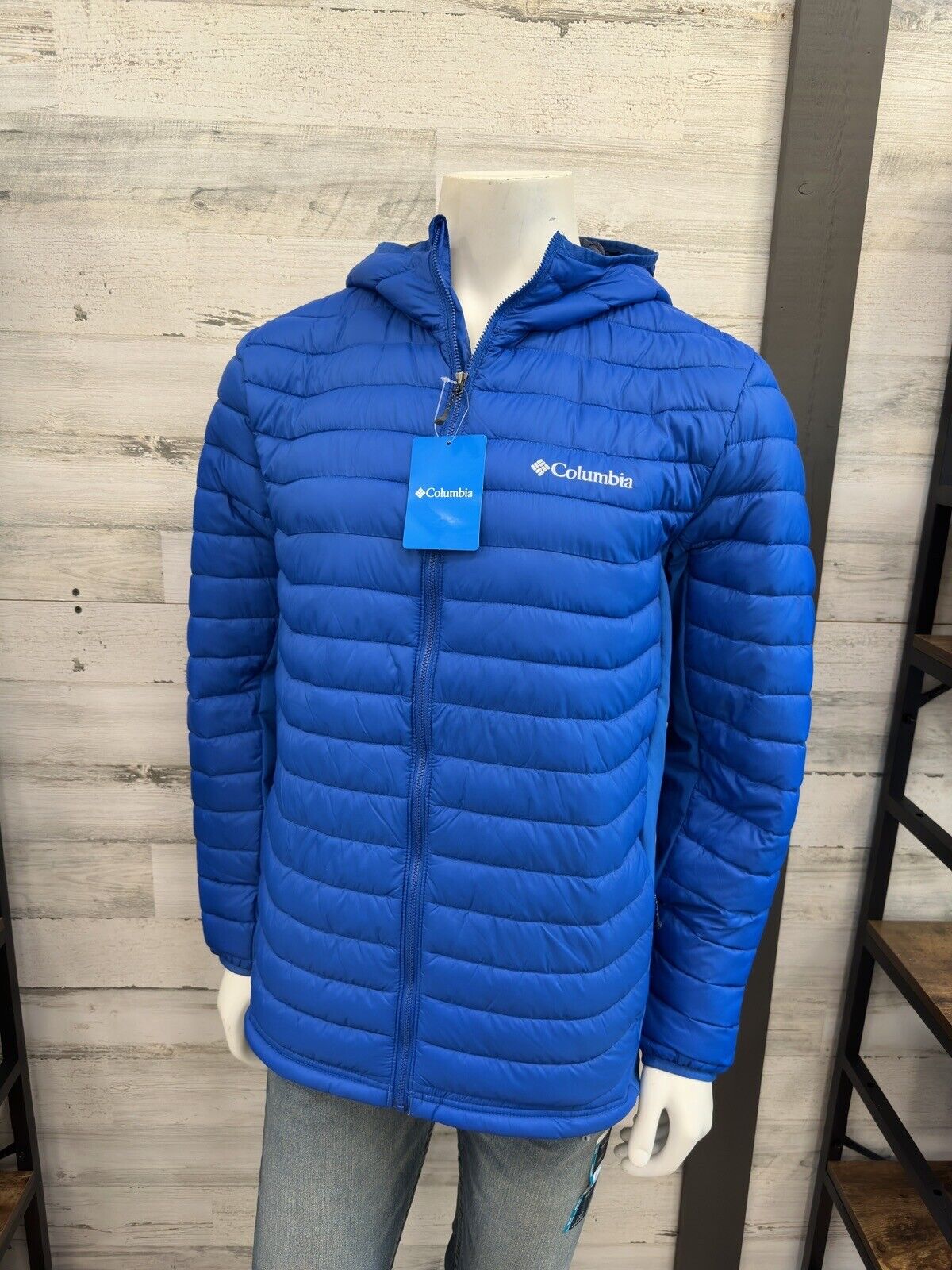 Men's Columbia Blue Powder Pass Hooded Puffer Jacket