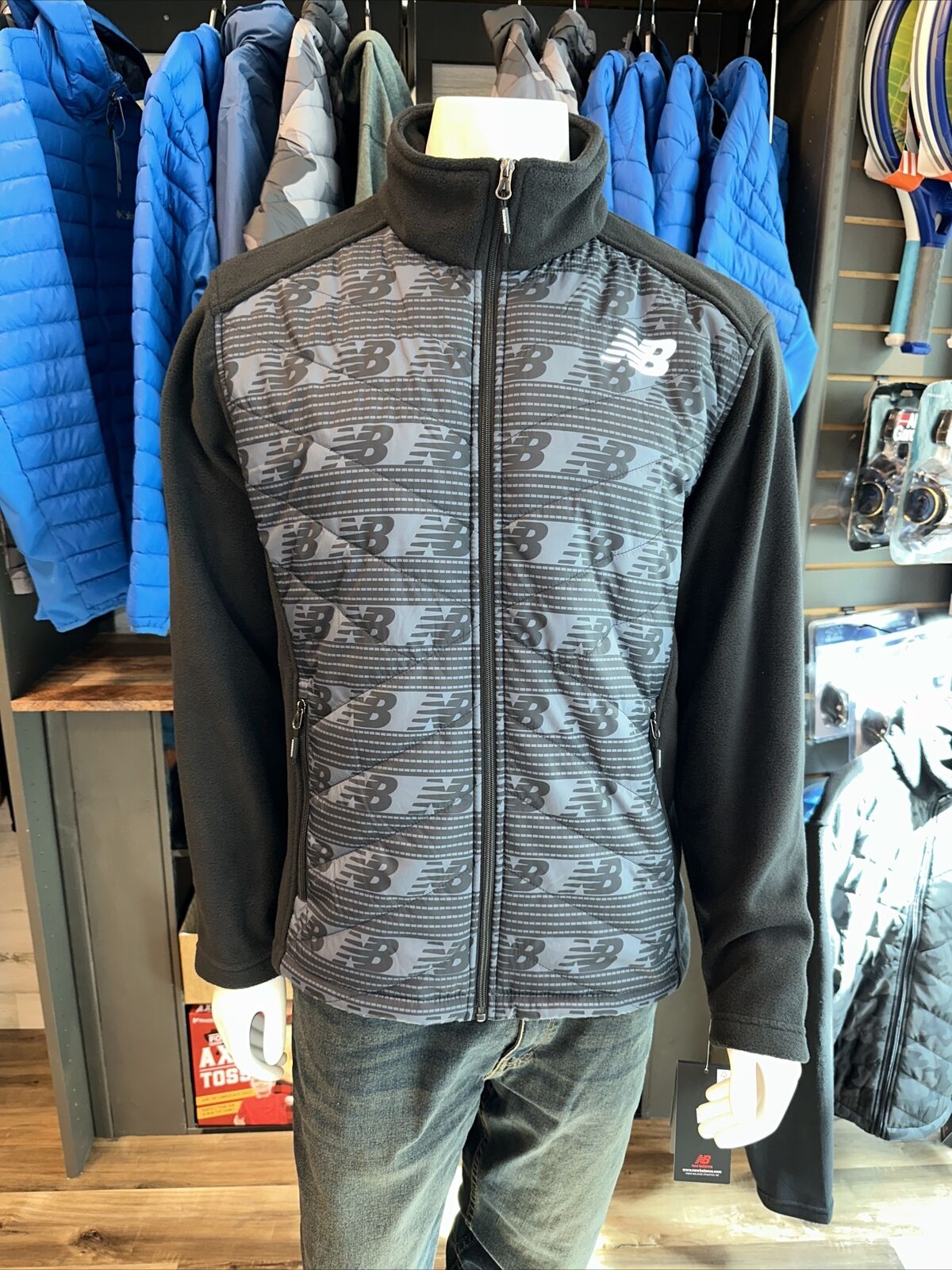 Men's New Balance Black and Blue Fleece Jacket - Large