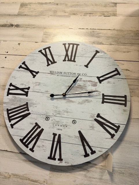 24 inch William Sutton White Wood Clock