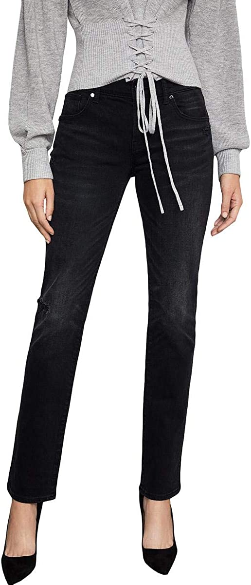 Women's BCBG Max Azria Denim Distressed Straight Leg Jeans Black 28
