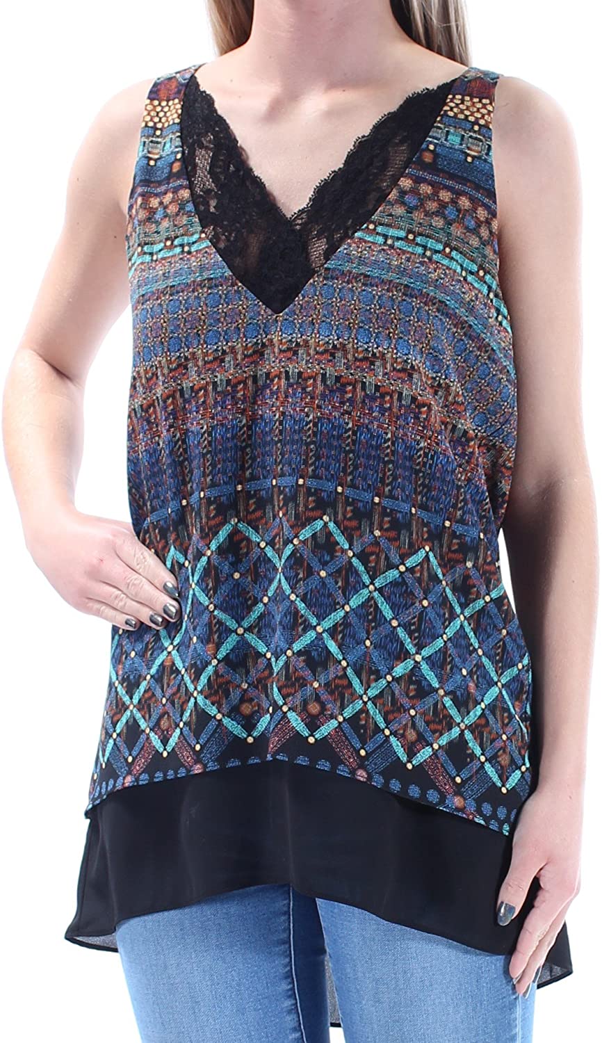 Women's Karen Kane Riviera Stripe Lace Trim Tank Top Print X-Small