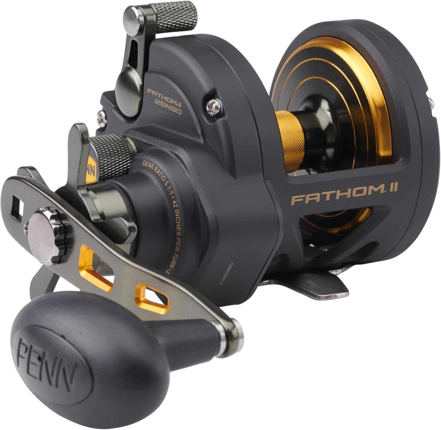 Penn Fathom II Star Drag Conventional Fishing Reel, Black Gold, 25N