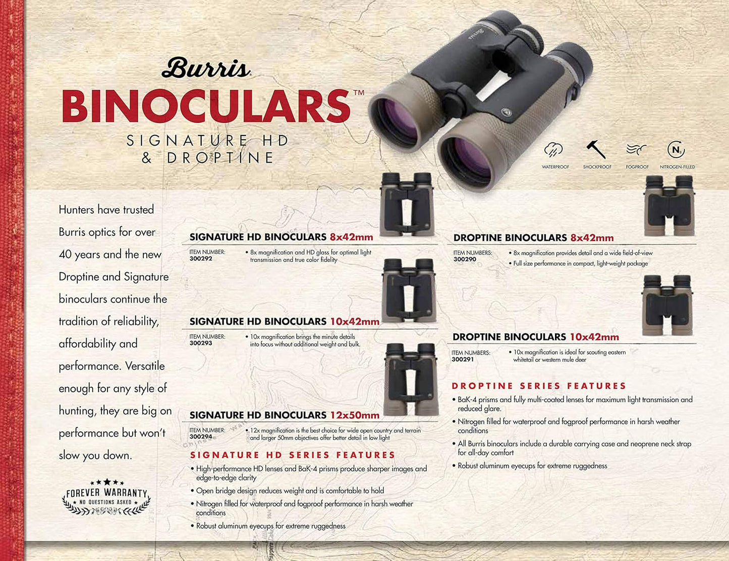 Burris Optics Droptine 10x42 Binoculars, Versatile Lightweight Performance Hunting Optics