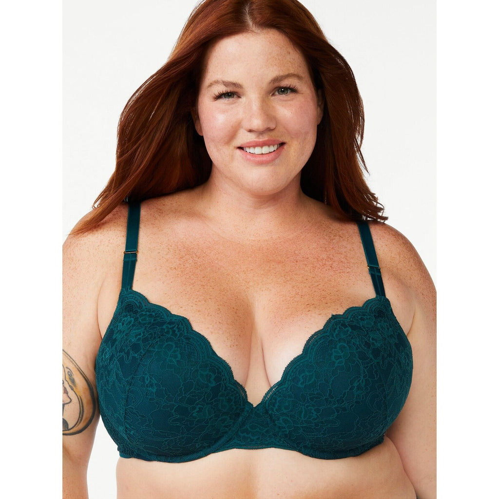 Joyspun Women's Lace Push Up Bra in Dark Green