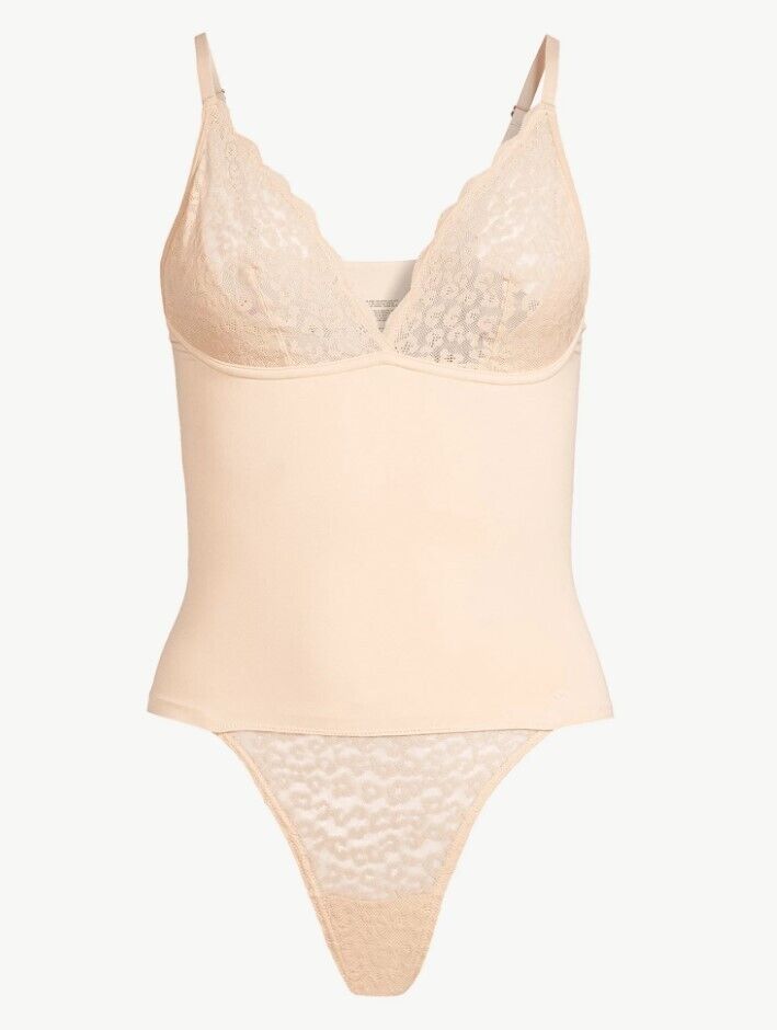 Sofia Intimates by Sofia Vergara Smoothing Seamless Beige Lace Bodysuit Shapewear