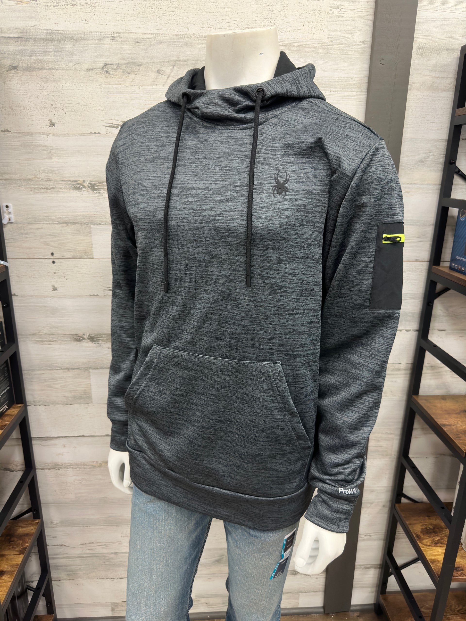 Men's Spyder Tech Pull Over Charcoal Gray Fleece Hoodie