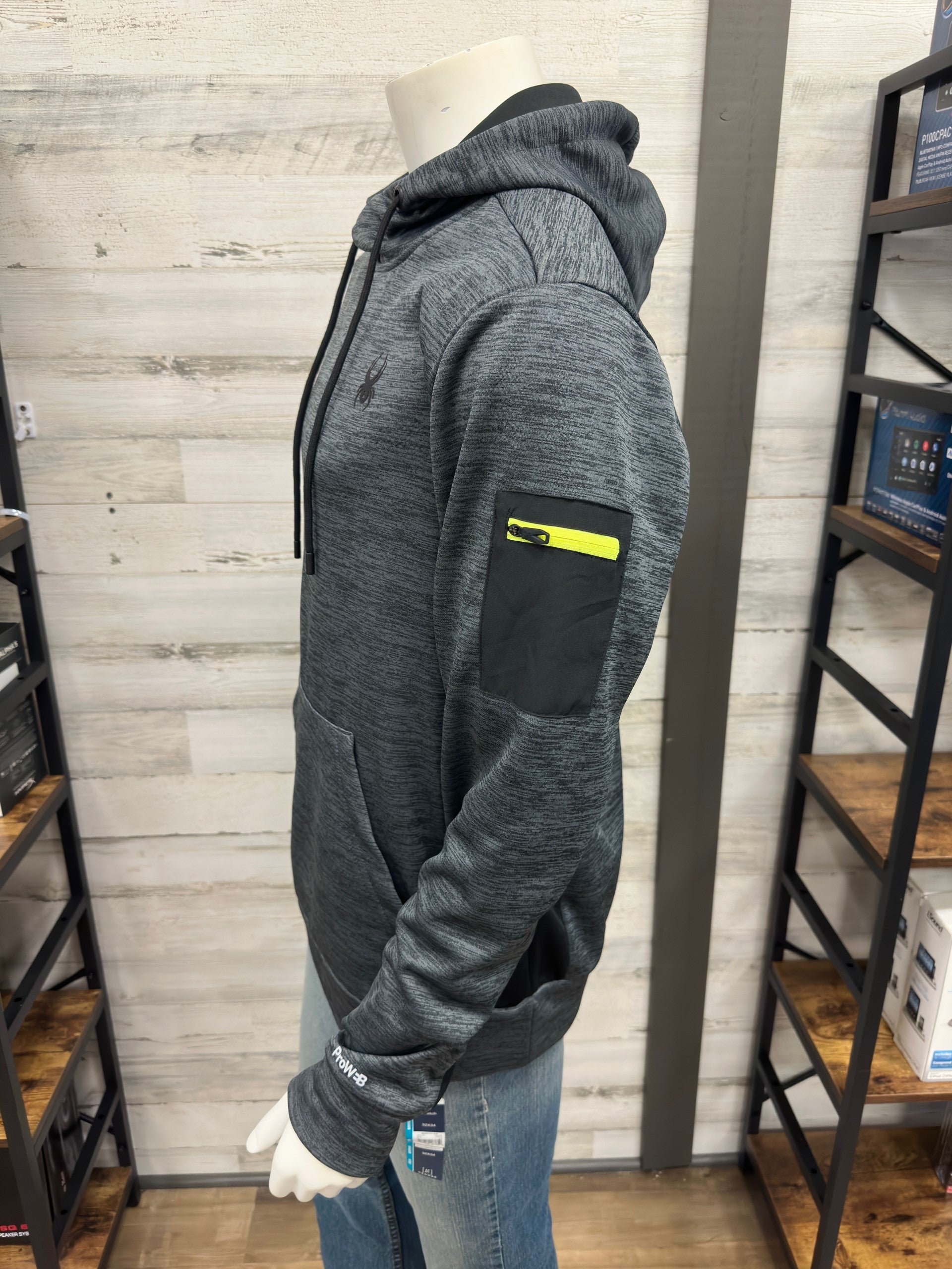Men's Spyder Tech Pull Over Charcoal Gray Fleece Hoodie