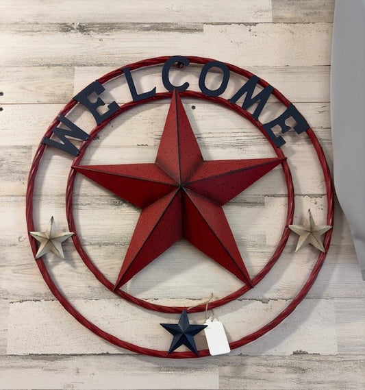 24 inch Red Welcome USA Star Wall Decor