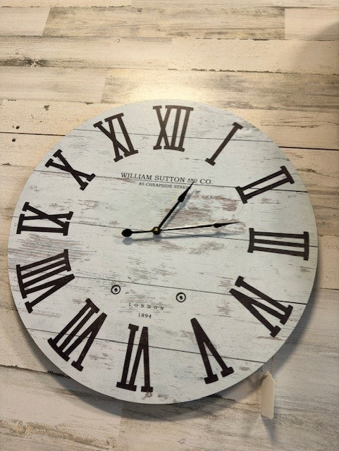 24 inch William Sutton White Wood Clock