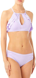 Women's Carmen Marc Valvo High Neck Ruffle Bikini Set Lavender