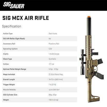 SIG Sauer MCX CO2 Rifle + Scope, Flat Dark Earth air Rifle