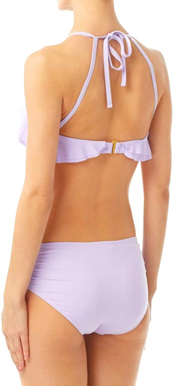 Women's Carmen Marc Valvo High Neck Ruffle Bikini Set Lavender