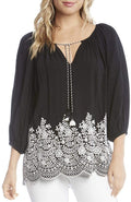 Women's Karen Kane  Embroidered Tassel-tie Top Shirt, Black, XS