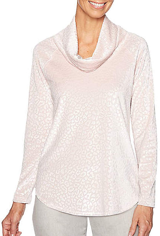Women's Ruby Rd. Shimmer & Shine Animal Print Velour Cowl Neck Shirt Petite Large
