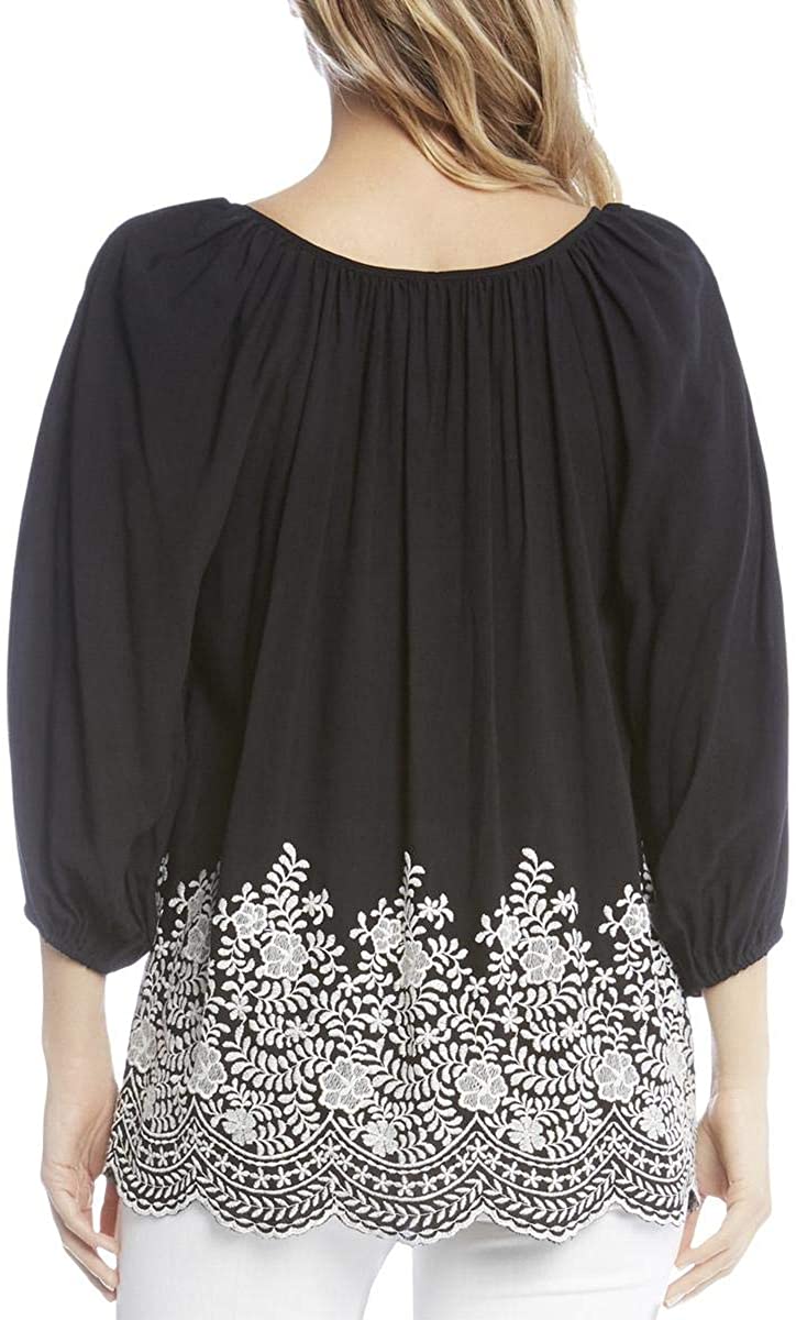 Women's Karen Kane  Embroidered Tassel-tie Top Shirt, Black, XS