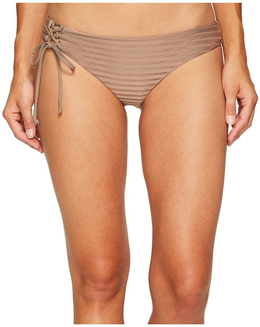 Women's O'NEILL Adley Mesh Stripe Lace Up Cheeky Bikini Bottom in Taupe size Large