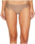 Women's O'NEILL Adley Mesh Stripe Lace Up Cheeky Bikini Bottom in Taupe size Large