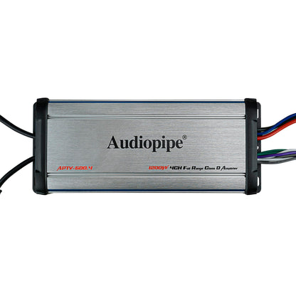 AudioPipe APTV-600.4 Full Range IP67 Waterproof Marine Bridgeable Class D Amplifier for ATVs, UTVs, Boats, and Motorcycles, Black