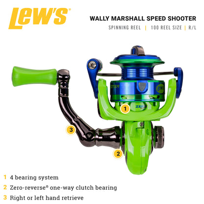 Lew’s Wally Marshall Speed Shooter Spinning Reel, Size 100 Reel, One-Piece Graphite Frame with Graphite Sideplate