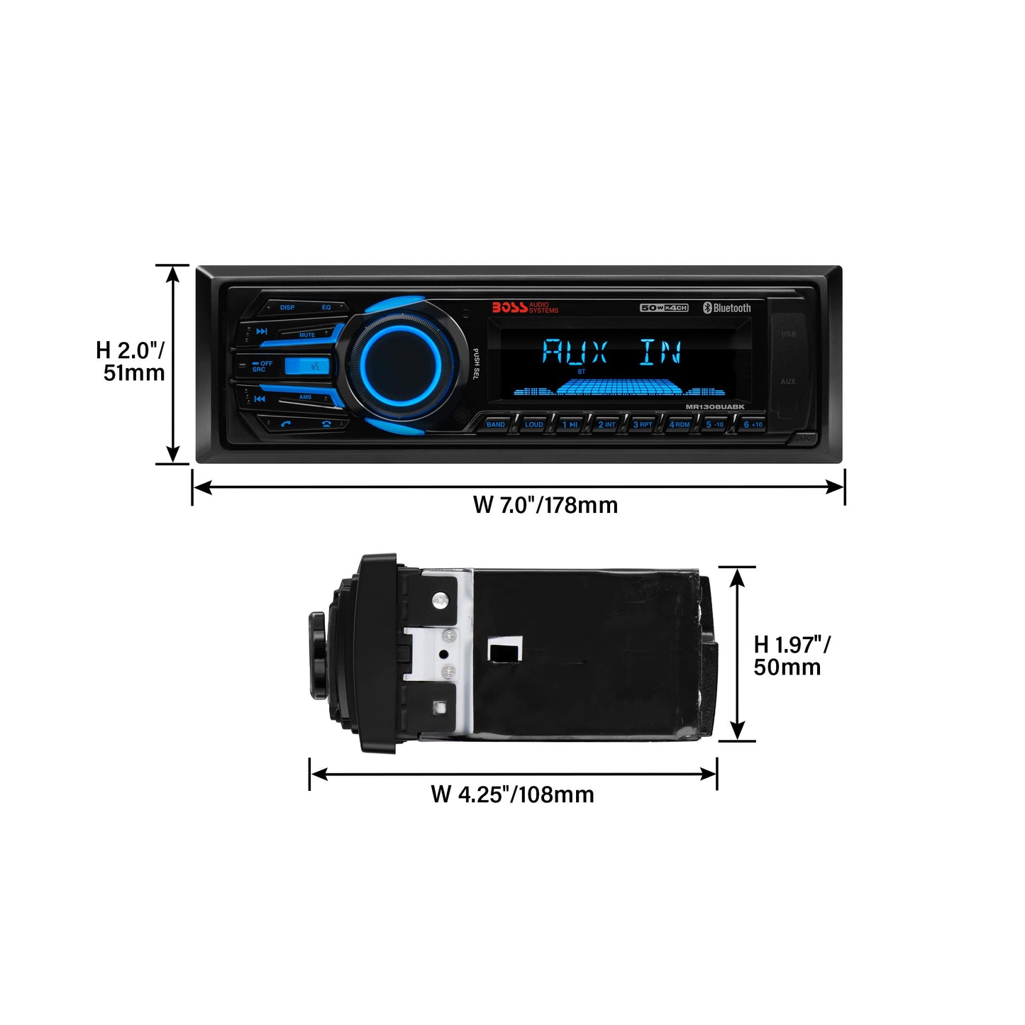 BOSS Audio Systems MR1308UABK Marine Stereo System – Single Din, Bluetooth Audio and Calling Head Unit, Aux-in, USB, SD, Weatherproof, AM/FM Radio Receiver, No CD Player, Hook Up To Amplifier