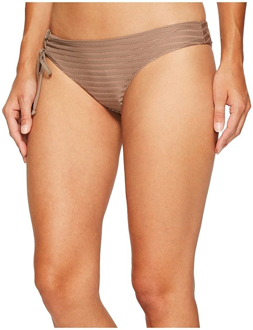Women's O'NEILL Adley Mesh Stripe Lace Up Cheeky Bikini Bottom in Taupe size Large