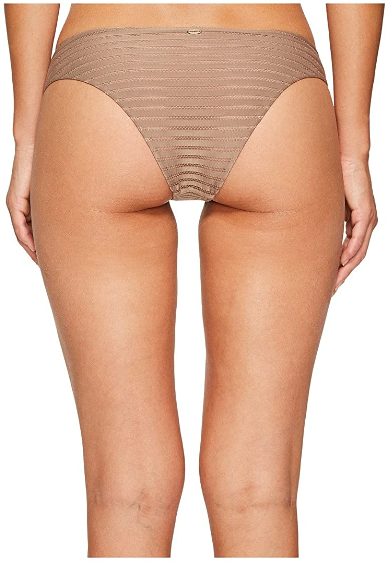 Women's O'NEILL Adley Mesh Stripe Lace Up Cheeky Bikini Bottom in Taupe size Large