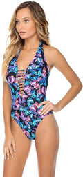 Swim Systems Women's Standard Solana Plunge One Piece Swimsuit with Mesh Inserts
