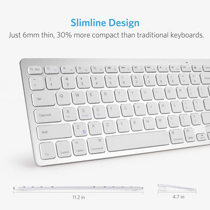 Anker Ultra Compact Slim Profile Wireless Bluetooth Keyboard for iOS, Android, Windows and Mac with Rechargeable 6-Month Battery, White