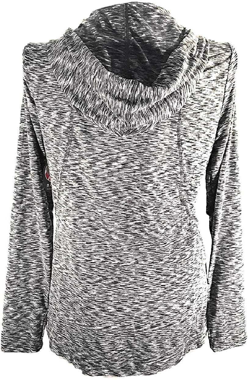 Women's BALLY Total Fitness Long Sleeve Fleece Lined Active Shirt with Thumbholes & Hood - Large - Black Space Dye