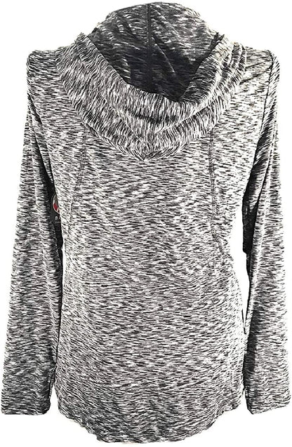 Women's BALLY Total Fitness Long Sleeve Fleece Lined Active Shirt with Thumbholes & Hood - Large - Black Space Dye
