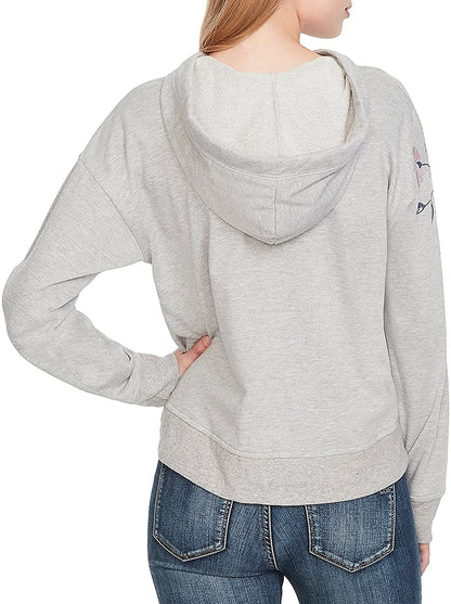 Women's Jessica Simpson Bressa Embroidered Hoodie Sweatshirt Light Heather Gray Large