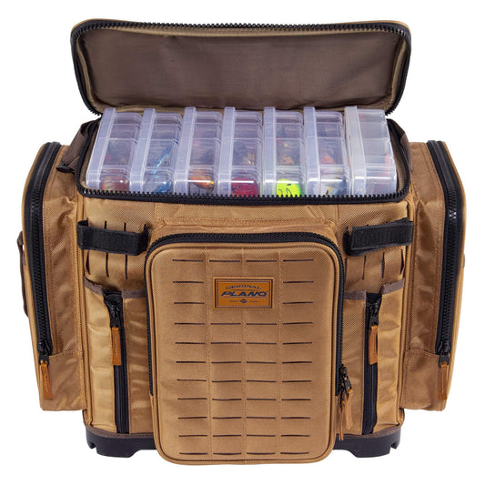 Plano Guide Series Fishing Tackle Bag | Premium Tackle Storage with No Slip Base and Included stows, Khaki with Brown and Black Trim